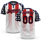 Custom White Navy-Red 3D American Flag Fashion Two-Button Unisex Softball Jersey