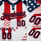Custom White Navy-Red 3D American Flag Fashion Two-Button Unisex Softball Jersey detail