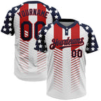 Custom White Navy-Red 3D American Flag Fashion Two-Button Unisex Softball Jersey photo 1