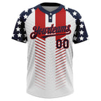 Custom White Navy-Red 3D American Flag Fashion Two-Button Unisex Softball Jersey photo 2