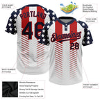 Custom White Navy-Red 3D American Flag Fashion Two-Button Unisex Softball Jersey photo 3