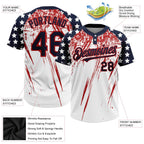 Custom White Navy-Red 3D American Flag Scratch Brush Stroke Star Raglan Sleeves Two-Button Unisex Softball Jersey photo 3