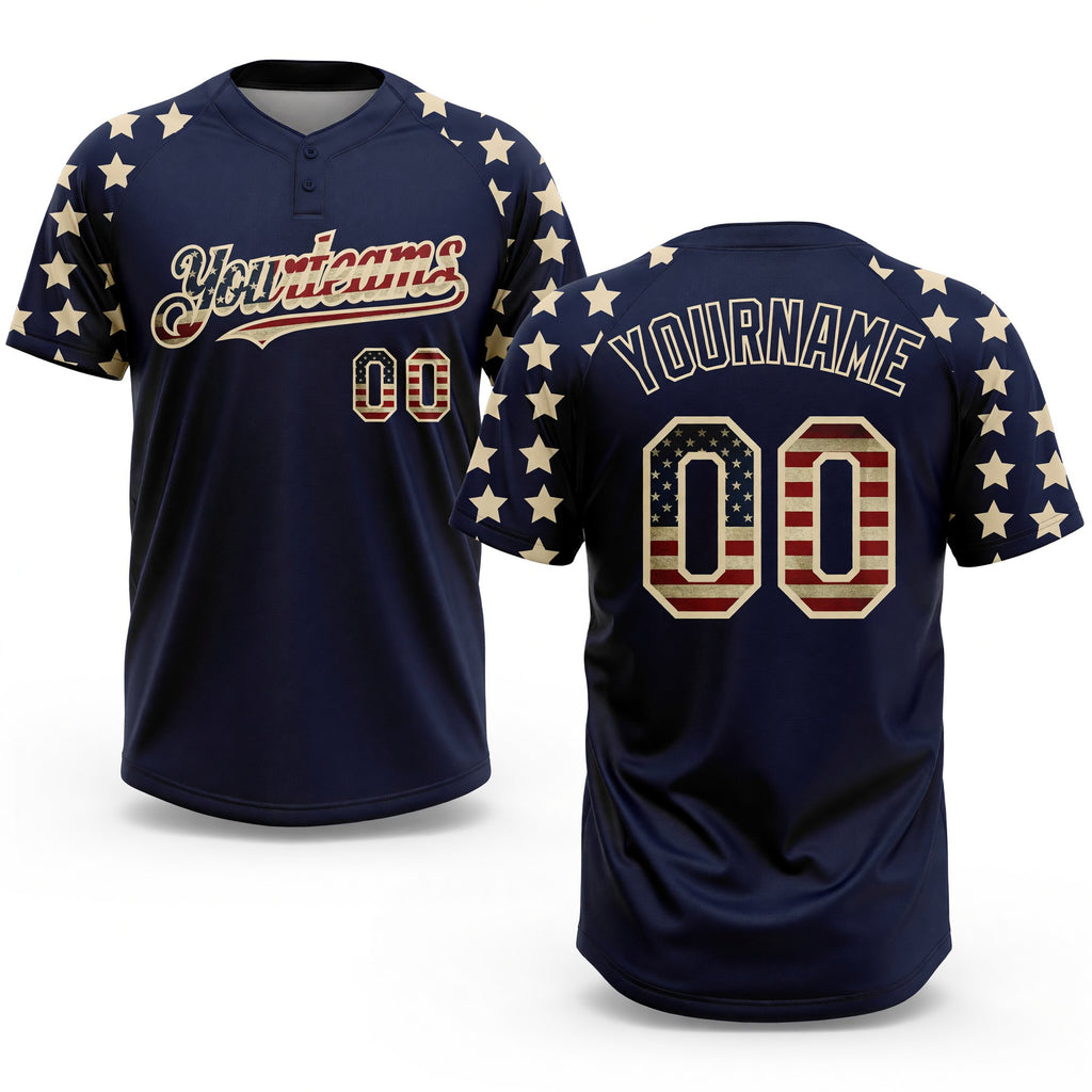 Custom Navy Vintage USA Flag-Cream 3D American Flag Fashion Two-Button Unisex Softball Jersey