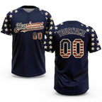 Custom Navy Vintage USA Flag-Cream 3D American Flag Fashion Two-Button Unisex Softball Jersey