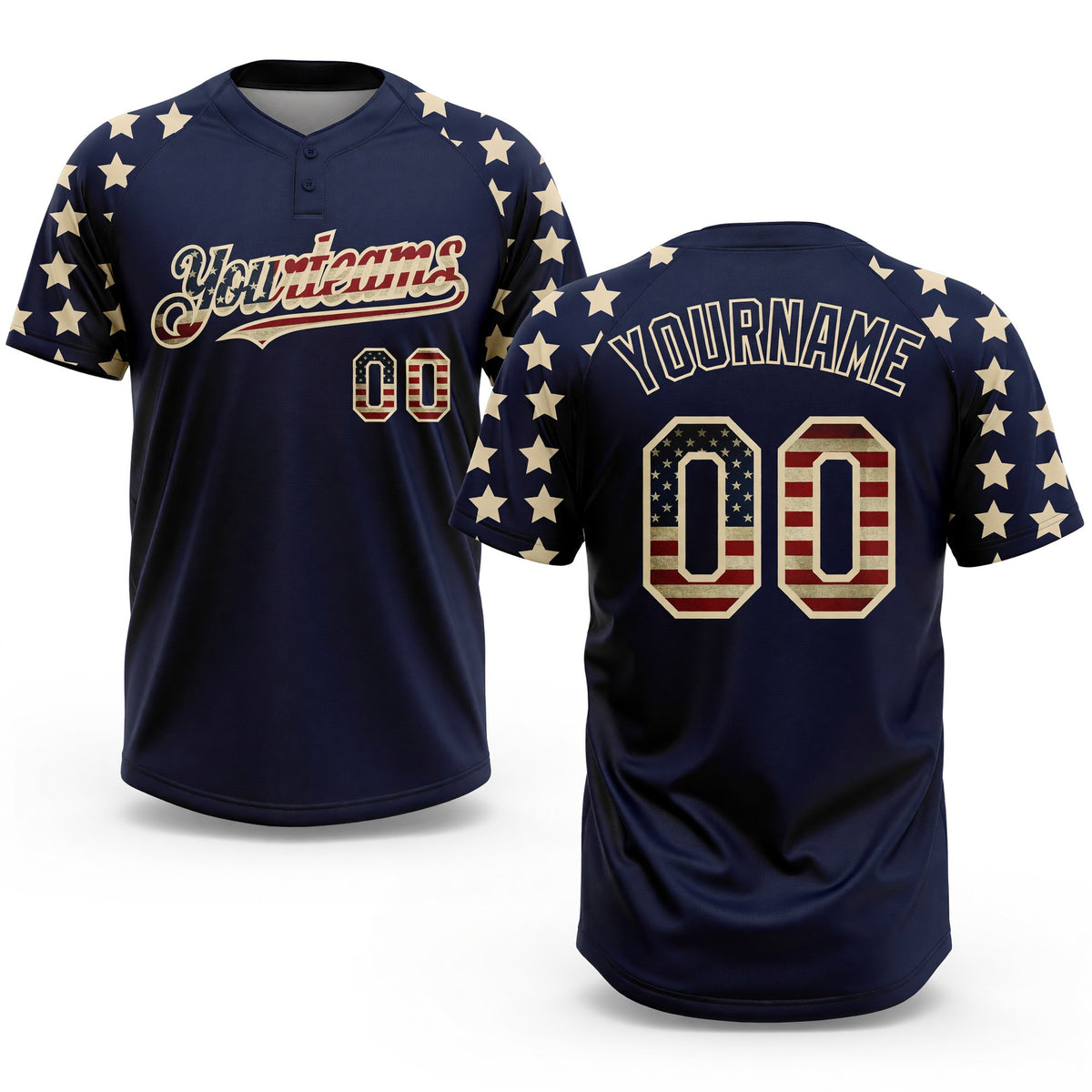 Custom Navy Vintage USA Flag-Cream 3D American Flag Fashion Two-Button Unisex Softball Jersey