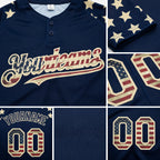 Custom Navy Vintage USA Flag-Cream 3D American Flag Fashion Two-Button Unisex Softball Jersey detail