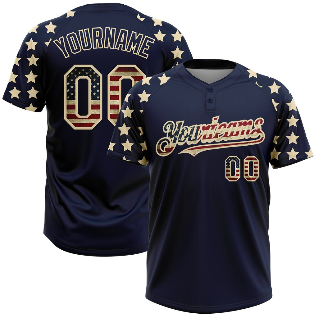 Custom Navy Vintage USA Flag-Cream 3D American Flag Fashion Two-Button Unisex Softball Jersey photo 1