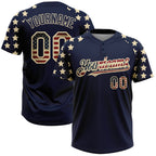Custom Navy Vintage USA Flag-Cream 3D American Flag Fashion Two-Button Unisex Softball Jersey photo 1