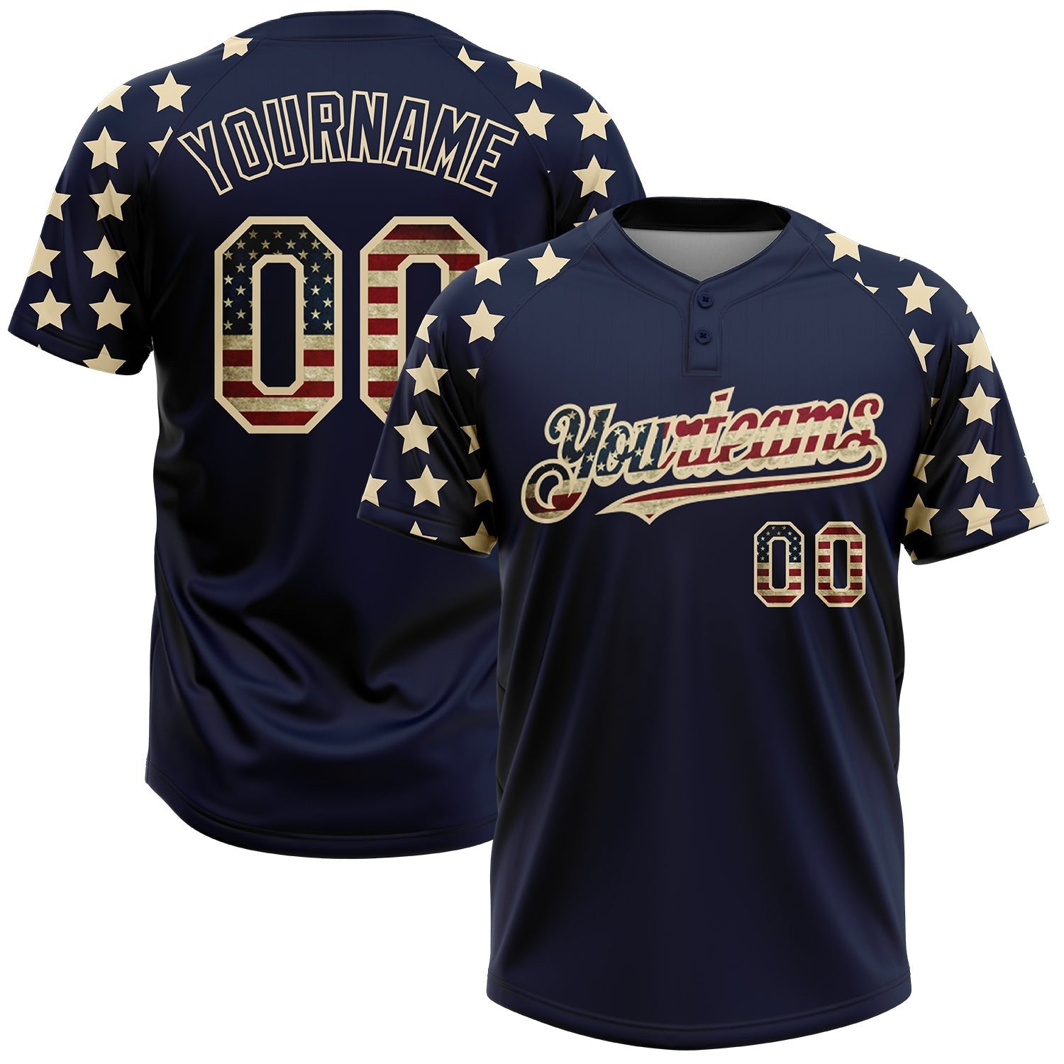 Custom Navy Vintage USA Flag-Cream 3D American Flag Fashion Two-Button Unisex Softball Jersey photo 1
