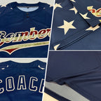 Custom Navy Vintage USA Flag-Cream 3D American Flag Fashion Two-Button Unisex Softball Jersey photo 2