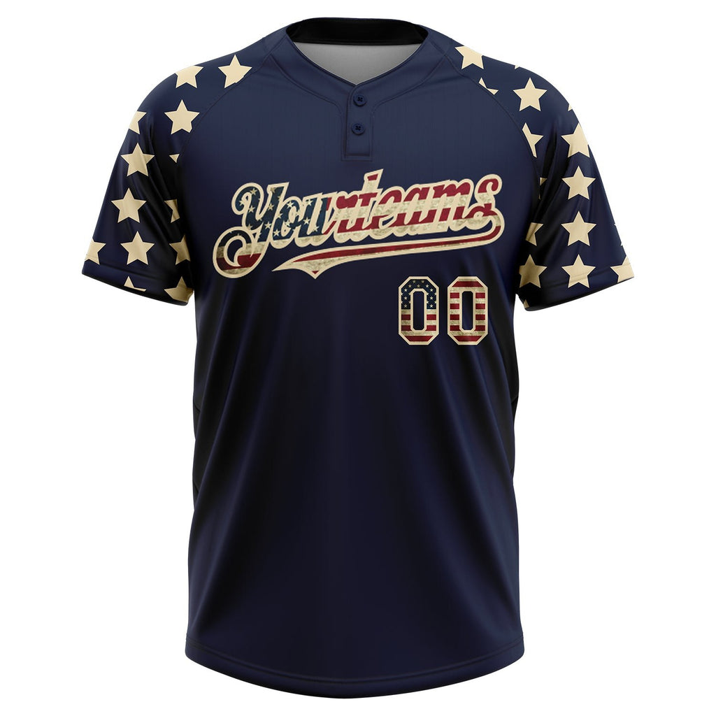 Custom Navy Vintage USA Flag-Cream 3D American Flag Fashion Two-Button Unisex Softball Jersey photo 3