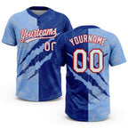 Custom Graffiti Pattern Light Blue Royal-Red 3D Two-Button Unisex Softball Jersey