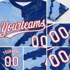 Custom Graffiti Pattern Light Blue Royal-Red 3D Two-Button Unisex Softball Jersey detail