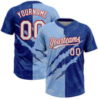 Custom Graffiti Pattern Light Blue Royal-Red 3D Two-Button Unisex Softball Jersey photo 1