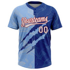 Custom Graffiti Pattern Light Blue Royal-Red 3D Two-Button Unisex Softball Jersey photo 2