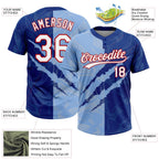 Custom Graffiti Pattern Light Blue Royal-Red 3D Two-Button Unisex Softball Jersey photo 3