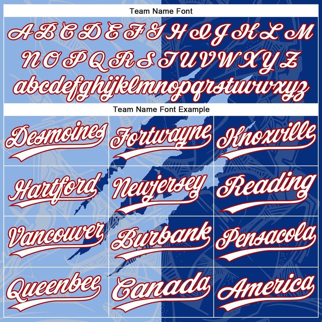 Custom Graffiti Pattern Light Blue Royal-Red 3D Two-Button Unisex Softball Jersey photo 4
