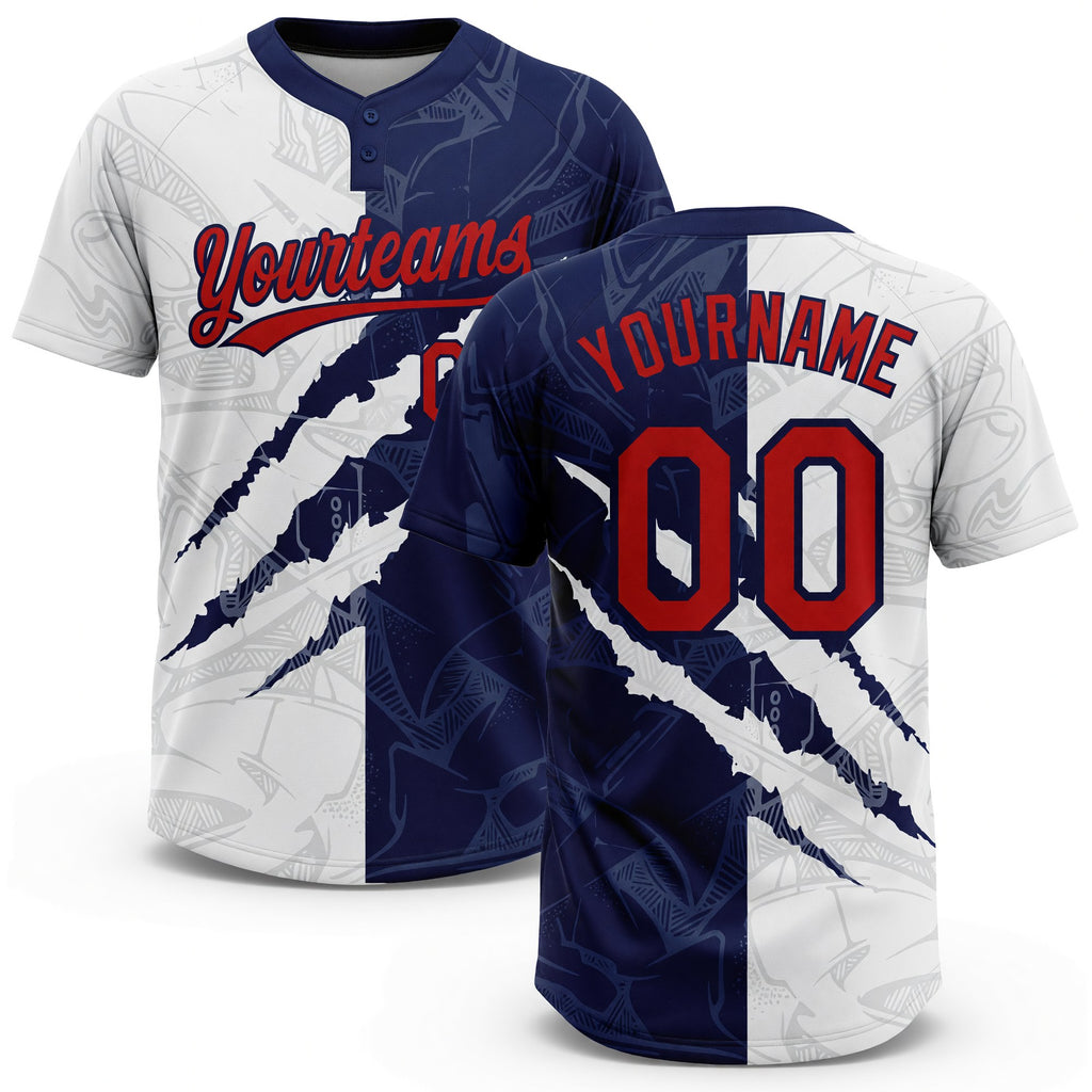 Custom Graffiti Pattern Red-Navy 3D Two-Button Unisex Softball Jersey