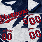 Custom Graffiti Pattern Red-Navy 3D Two-Button Unisex Softball Jersey detail