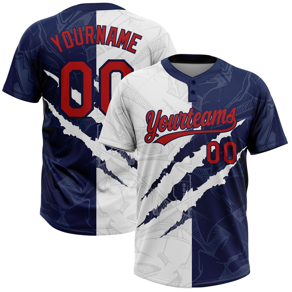 Custom Graffiti Pattern Red-Navy 3D Two-Button Unisex Softball Jersey photo 1