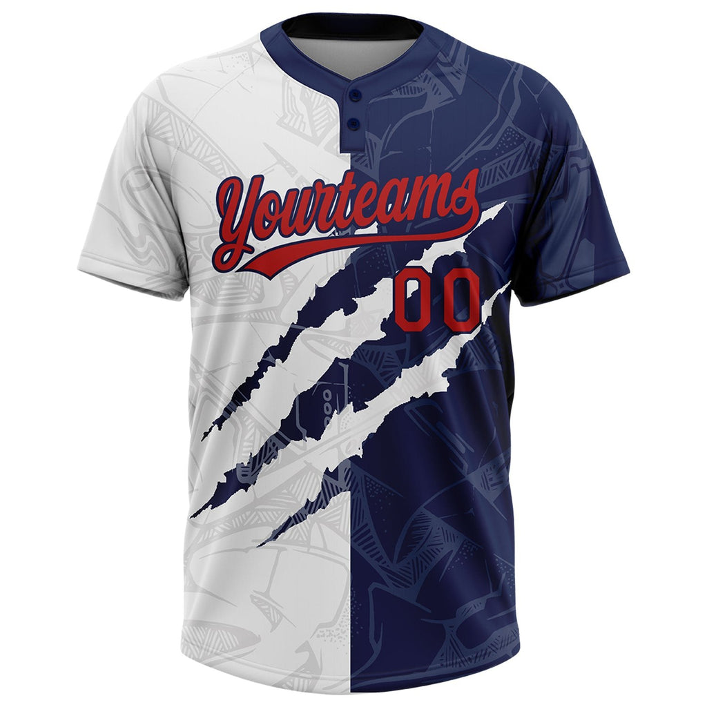 Custom Graffiti Pattern Red-Navy 3D Two-Button Unisex Softball Jersey photo 2
