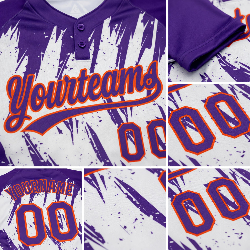 Custom Purple Orange-White 3D Pattern Abstract Sharp Shape Two-Button Unisex Softball Jersey detail