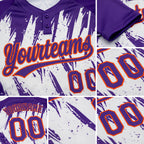 Custom Purple Orange-White 3D Pattern Abstract Sharp Shape Two-Button Unisex Softball Jersey detail