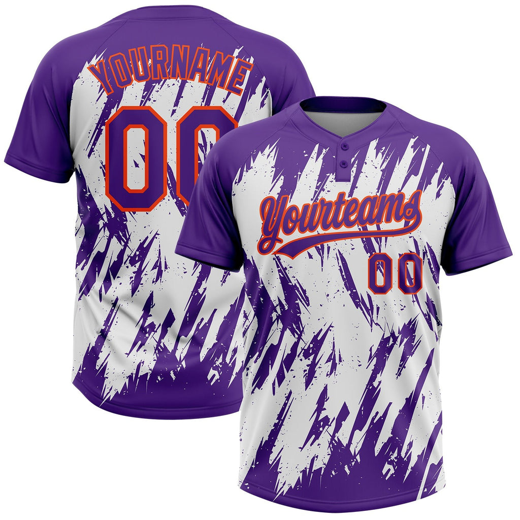 Custom Purple Orange-White 3D Pattern Abstract Sharp Shape Two-Button Unisex Softball Jersey photo 1