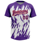 Custom Purple Orange-White 3D Pattern Abstract Sharp Shape Two-Button Unisex Softball Jersey photo 2