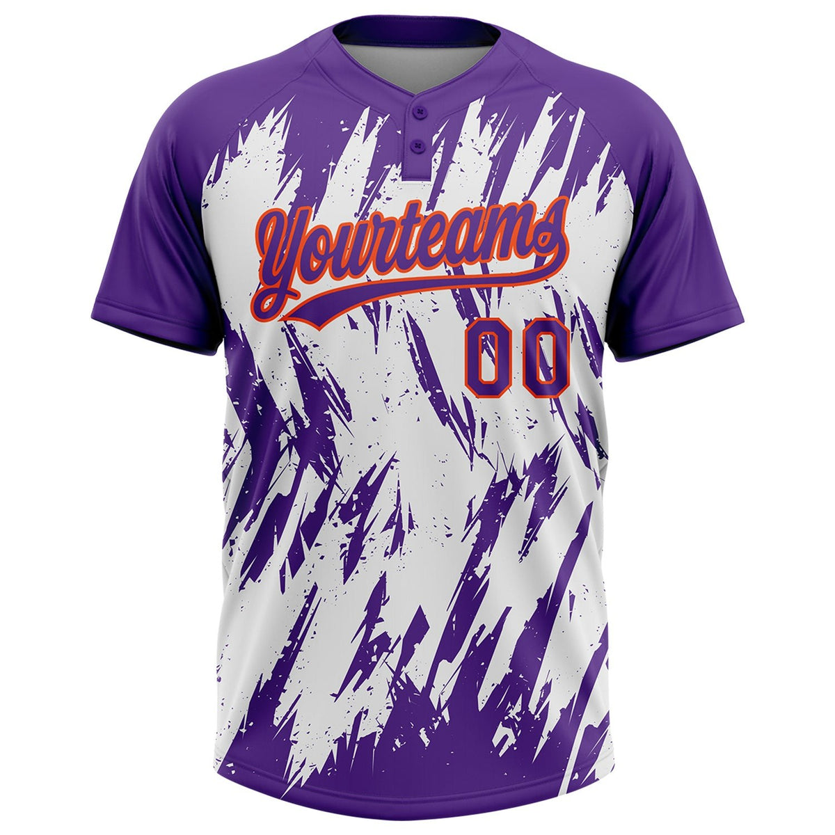 Custom Purple Orange-White 3D Pattern Abstract Sharp Shape Two-Button Unisex Softball Jersey photo 2