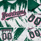 Custom Kelly Green Pink-White 3D Pattern Abstract Sharp Shape Two-Button Unisex Softball Jersey detail