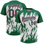 Custom Kelly Green Pink-White 3D Pattern Abstract Sharp Shape Two-Button Unisex Softball Jersey photo 1