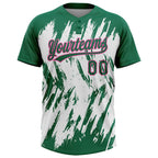 Custom Kelly Green Pink-White 3D Pattern Abstract Sharp Shape Two-Button Unisex Softball Jersey photo 2