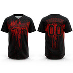 Custom Black Red 3D Pattern Dripping Splatter Art Two-Button Unisex Softball Jersey