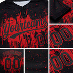 Custom Black Red 3D Pattern Dripping Splatter Art Two-Button Unisex Softball Jersey detail