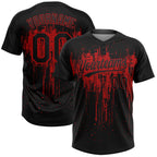 Custom Black Red 3D Pattern Dripping Splatter Art Two-Button Unisex Softball Jersey photo 1