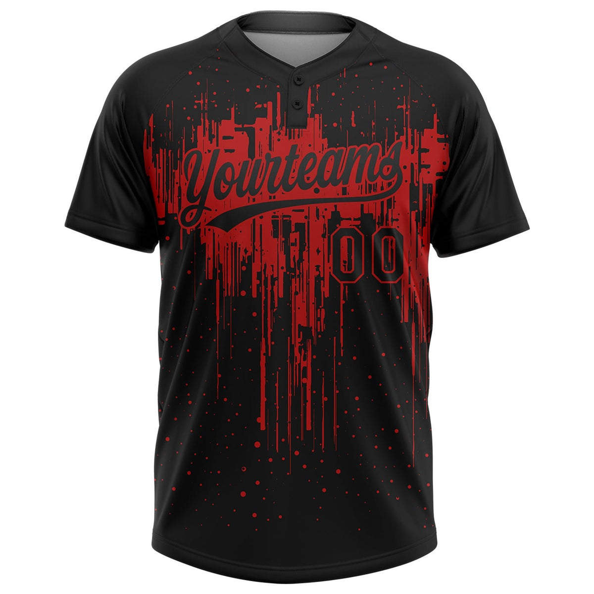 Custom Black Red 3D Pattern Dripping Splatter Art Two-Button Unisex Softball Jersey photo 2