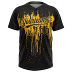Custom Black Gold 3D Pattern Dripping Splatter Art Two-Button Unisex Softball Jersey photo 2