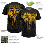 Custom Black Gold 3D Pattern Dripping Splatter Art Two-Button Unisex Softball Jersey photo 3