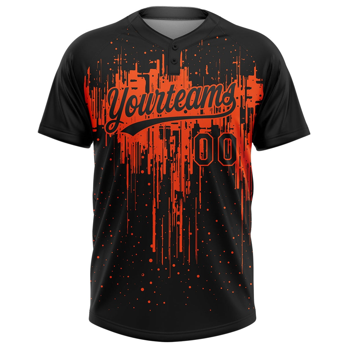 Custom Black Orange 3D Pattern Dripping Splatter Art Two-Button Unisex Softball Jersey photo 2