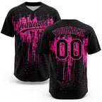 Custom Black Pink 3D Pattern Dripping Splatter Art Two-Button Unisex Softball Jersey