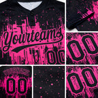 Custom Black Pink 3D Pattern Dripping Splatter Art Two-Button Unisex Softball Jersey detail