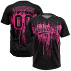 Custom Black Pink 3D Pattern Dripping Splatter Art Two-Button Unisex Softball Jersey photo 1
