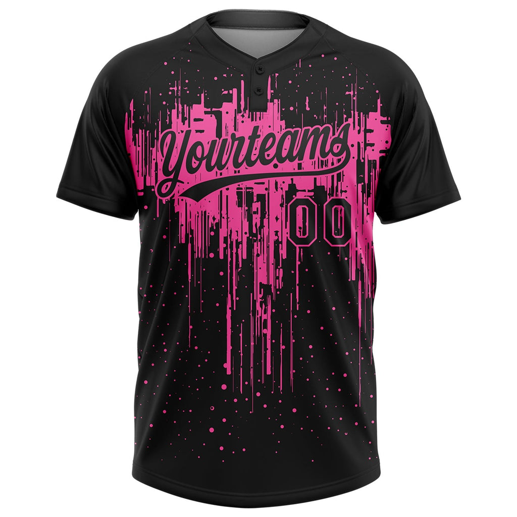 Custom Black Pink 3D Pattern Dripping Splatter Art Two-Button Unisex Softball Jersey photo 2