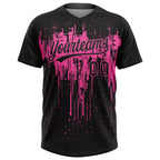 Custom Black Pink 3D Pattern Dripping Splatter Art Two-Button Unisex Softball Jersey photo 2
