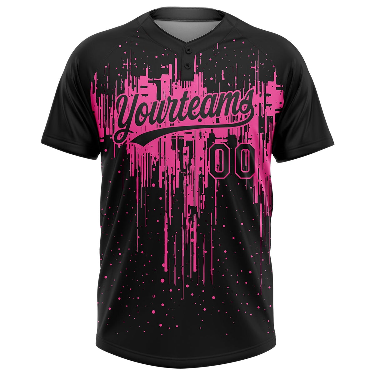 Custom Black Pink 3D Pattern Dripping Splatter Art Two-Button Unisex Softball Jersey photo 2