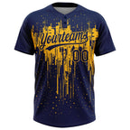 Custom Navy Gold 3D Pattern Dripping Splatter Art Two-Button Unisex Softball Jersey photo 2