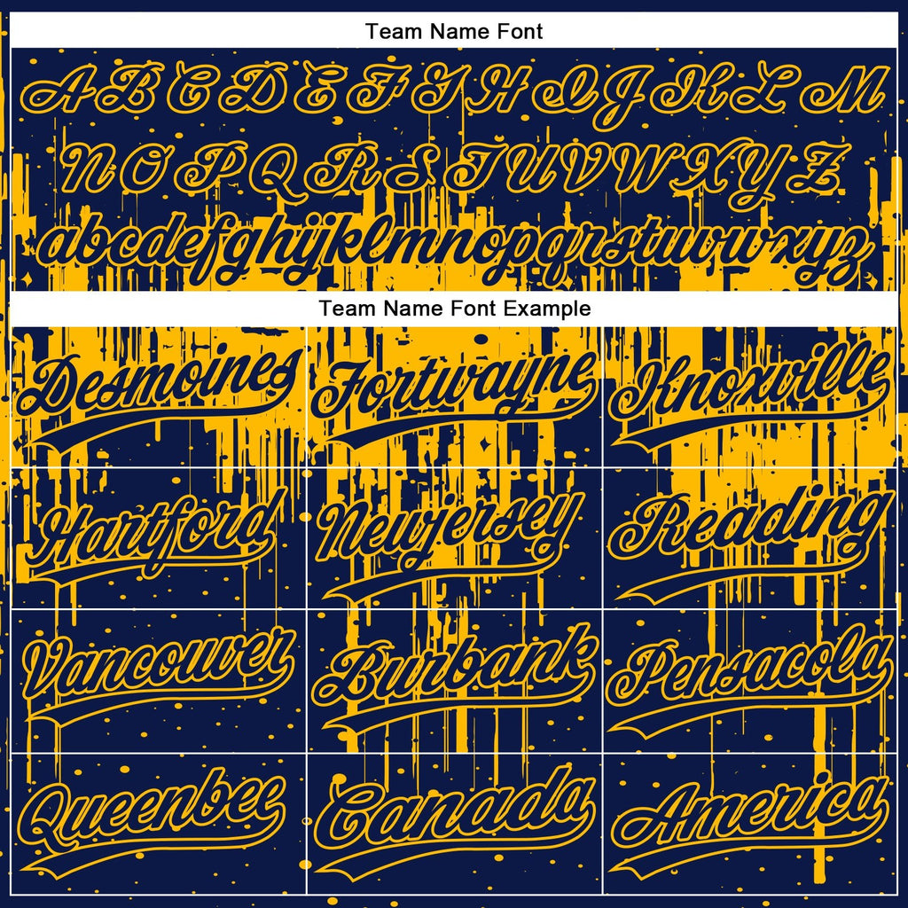 Custom Navy Gold 3D Pattern Dripping Splatter Art Two-Button Unisex Softball Jersey photo 4