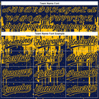 Custom Navy Gold 3D Pattern Dripping Splatter Art Two-Button Unisex Softball Jersey photo 4