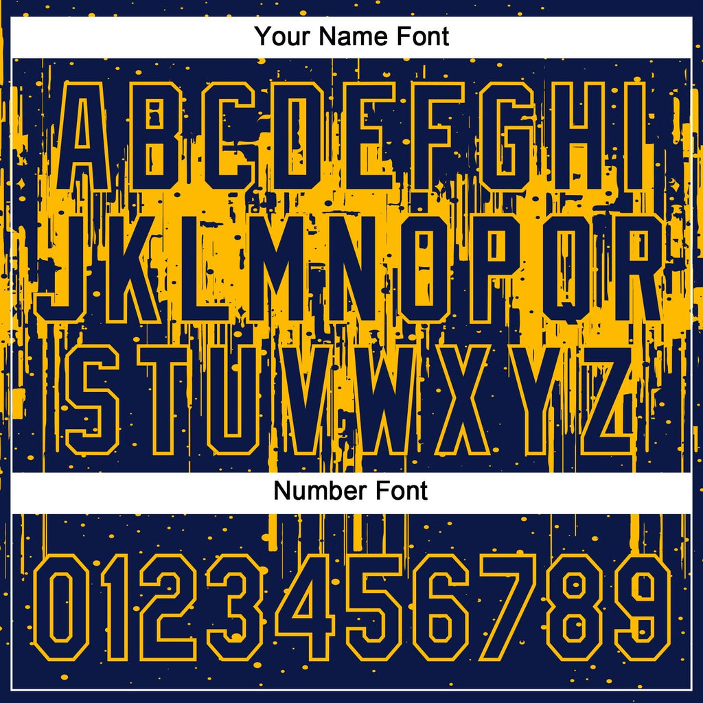 Custom Navy Gold 3D Pattern Dripping Splatter Art Two-Button Unisex Softball Jersey photo 5